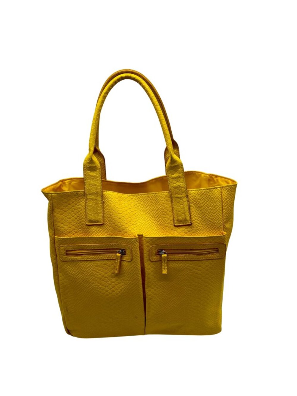 Neiman Marcus Yellow FauxSnake-Embossed Tote